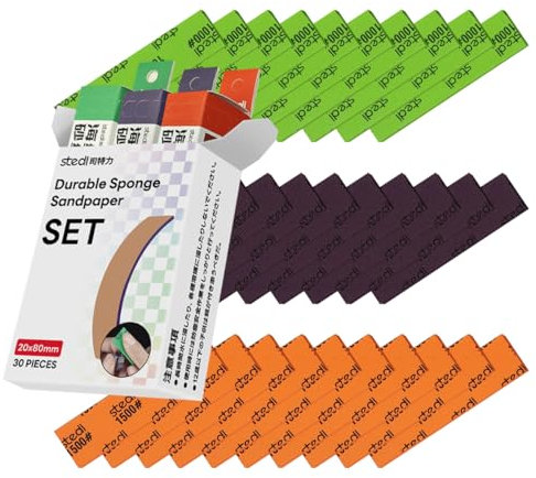 stedi Spugna abrasiva per edifici Gundam, 3 mm, per hobby, modellismo, blocco di levigatura a mano, impermeabile, a secco, riutilizzo, carta vetrata gundam grana #1000#1200#1500, 30 fogli