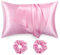 RUIKASI Silk Satin Pillowcases 2 Pack - Pink Pillow Cases with Hair Scrunchies for Hair and Skin, Pillow Cover with Envelope Closure 50x75