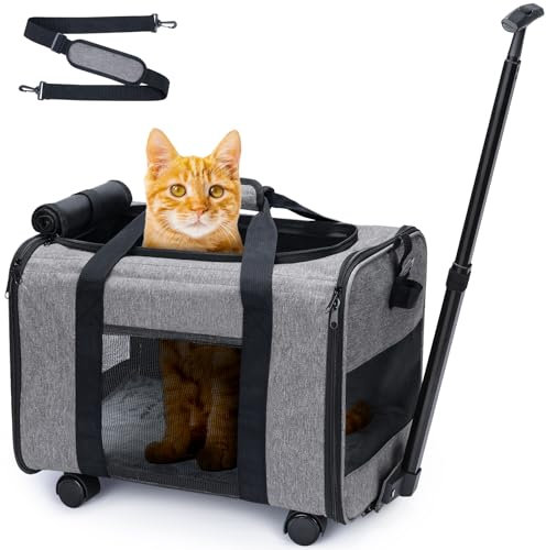 Transporttasche mit abnehmbaren Rollen für kleine Hunde und Katzen, Transportbox, Flugzeugkabine, Hundewagen, Belastung bis 9 kg (grau)