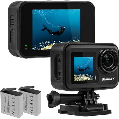 SVBONY Act20 Action Cam Wasserdicht, wasserdichte WiFi 4K 60FPS HD-Video, Dual IPS Bildschirm, 6-Achsen EIS Anti-Shake, IPX8 wasserdichte 10M Unterwasserkamera, Action Cam 4k für Selfie, Vlog
