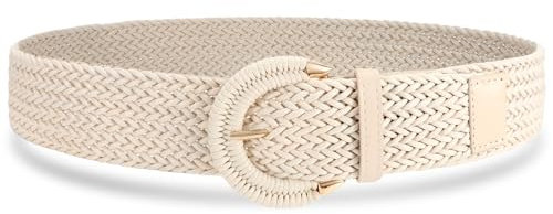 VONMELLI Frauen geflochtener Rattan breiter Gürtel gewebter Taillengürtel mit Halbkreisschnalle für Sommerkleid Jeans Hosen Beige M