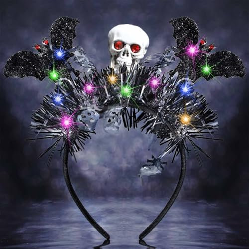 Gtociy Fledermaus Stirnband Halloween Schwarzes Schädelhaar Strass Haarreifen Funkelnd und glänzend Halloween Karneval Kostüm