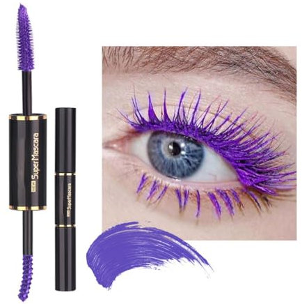 Mascara Colorato a Doppia Testa, Mascara For Ciglia Colorate Waterproof, Mascara Allungante E Volumizzante A Lunga Tenuta - Crea Un Trucco Occhi Affascinante In 3D(02#PURPLE)