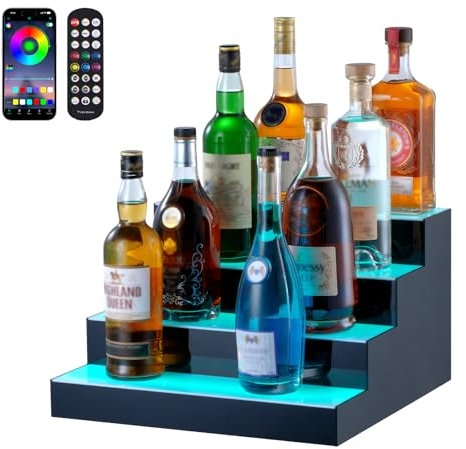 VEVOR Barregal Weinregal, LED-beleuchtetes Hausbarregal mit RF-Fernbedienung und App-Steuerung, 4 stufiges Getränkebeleuchtungsregal aus Acryl, 406 x 400 x 241 mm Weinflaschenständer Freistehend