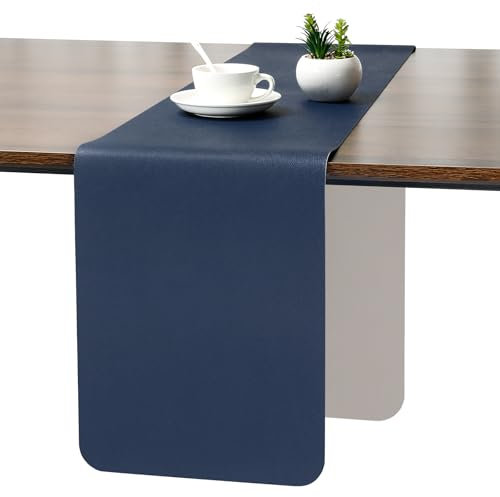 Myir JUN Tischläufer, Tischläufer Modern Tischläufer Abwaschbar Tischläufer Outdoor Doppelseitige Leder Tischläufer Wasserdicht rutschfest und zur Dekoration verwendbar 40 X 183 cm(Hellgrau Blau)