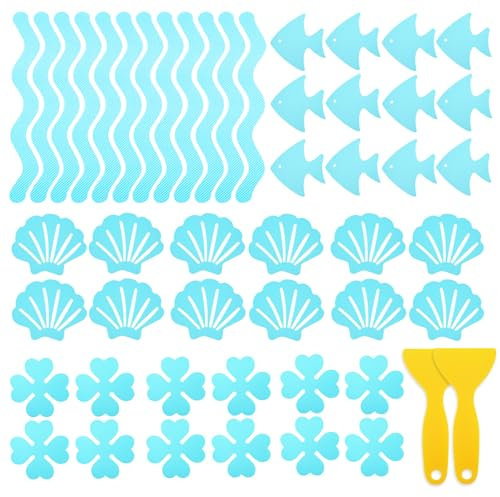 BOJVESH 48 PCS Non Slip Bathtub Stickers, Shower Floor Stickers with 2 Premium Scrapers, Safety Adhesive Decals for Bath Tub, Shower Stairs, Ladders(Blue)