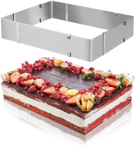 TIDEVAN Molde Pastel Acero Inoxidable 6 cm Altura Molde Rectangular Ajustable Anillo Pastel Cuadrado Hornear Aro para Tartas Ajustable Molde Extensible para Hornear 20-38 cm 24-46 cm