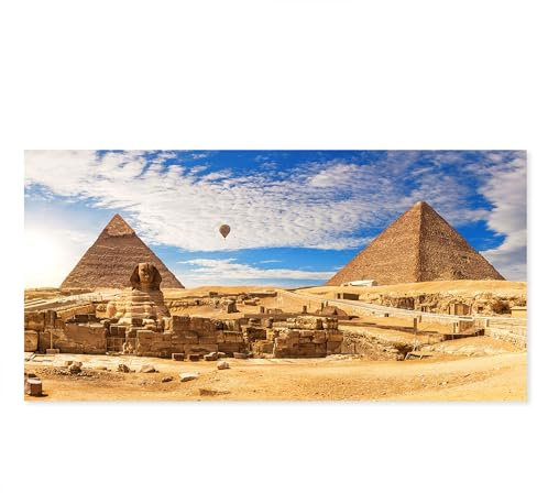Postereck - 4116 - Pyramiden & Sphinx: Ägypten, Heißluftballon & blauer Himmel. - Wandposter Fotoposter Bild Wandbild Wanddeko deko - Leinwand - 120,0cm x 60,0cm