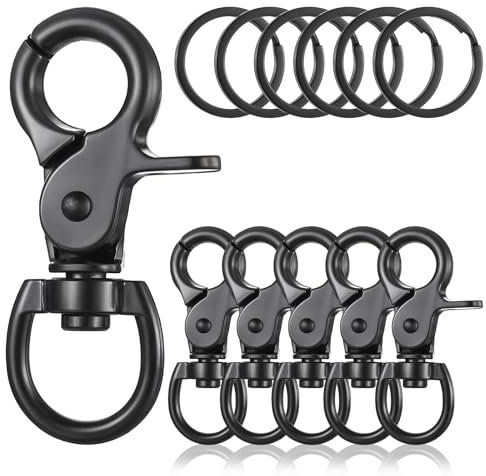 JIEYAO 6 Stück Karabinerhaken mit Drehgelenk,Zinklegierung Karabiner Hundeleine mit Schlüsselanhänger Robust Scherenkarabiner Wirbelkarabiner Schwarz Bolzenkarabiner für Hundeleine Schlüssel Gepäck