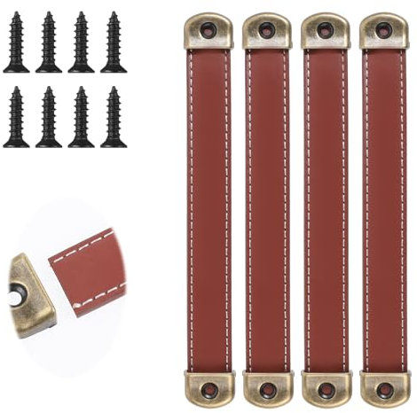 Psyqtsuary 4 Stück Ledergriffe für Möbel Ledergriffe für Schubladen Handgemachte Griff Schrankgriff Küchengriff Vintage Möbelgriffe für Küchenschränke, Kleiderschrank, Bad