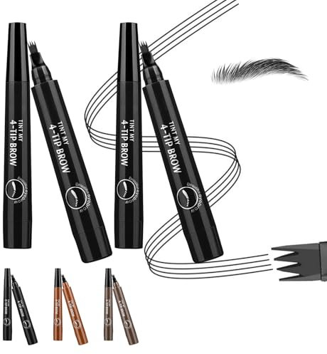 2PCS 4 Fork Tip Eyebrow Pencils, Pronged Waterproof Eyebrows Pen, 3D Effect Create Natural Eyebrow Shape Long Lasting Keep For Women(Black)