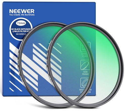 NEEWER 72mm 1/4 & 1/8 Black Diffusion Camera Lens Filter 2 Pack Set, Black Pro Mist Cinematic Effect Filter Multicoated Glass Storage Case Cleaning Cloth, for Dreamy Misty Portrait Photography Video