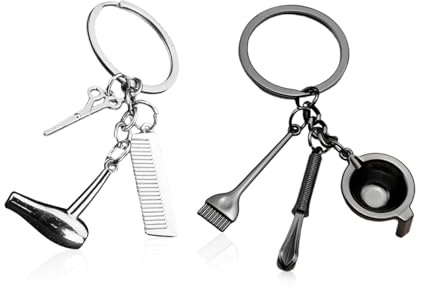 2 Stück Friseur-Schlüsselanhänger, Geschenk-Schlüsselanhänger, Kreative Design-Schlüsselanhänger, Friseur-Werkzeug-Schlüsselanhänger