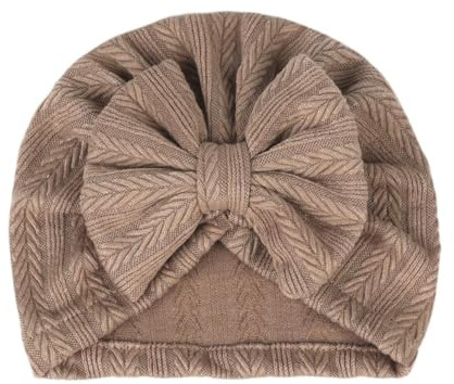 AMateschitz Baby Turban Hüte mit Schleife Kindergarten Krankenhaus Mützen Säugling Kopfbedeckung Mütze Neugeborenen Babymütze Schleife Stirnband Kleinkinder für Mädchen Jungen Kaffee 17 * 16CM