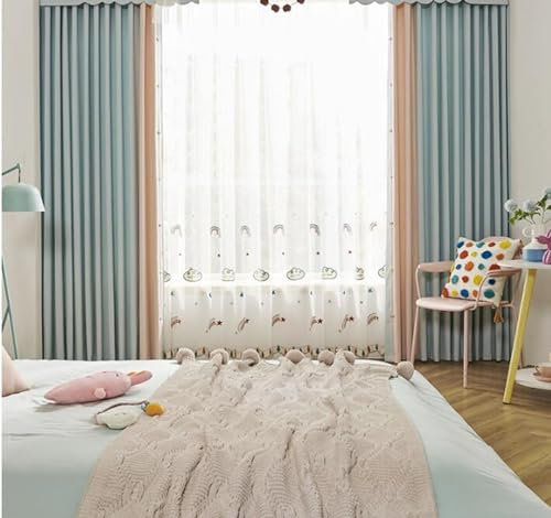 Lirzxin Gardinen Verdunkelnd mit Haken 274 cm Lang, Vorhänge Blickdicht Blau Grün Rosa Unifarbe Spleißen Vorhang für Wohnzimmer Schlafzimmer Kinderzimmer 132x274 cm(B×H), 2er Set