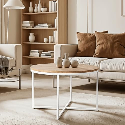 MEBEL ELITE Couchtisch Rund 70 cm x 46,5 cm - Modern Wohnzimmertisch Holzoptik - Sofatisch Rund für Wohnzimmer und Büro - Runder Tisch - Pflegeleicht und langlebig