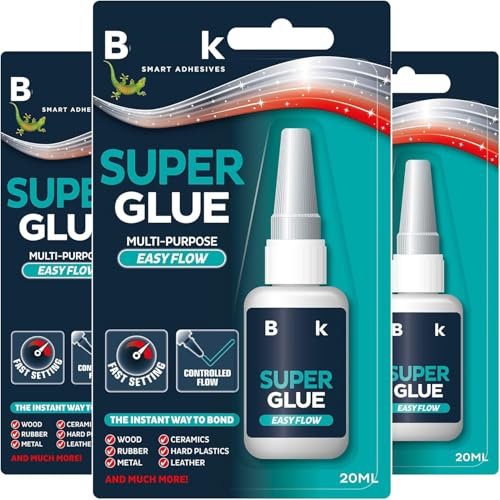 3 x Bostik 20ml Super Glue | Ultra Strong, Easy Flow & Controlled Nozzle for Reuse | For Bonding Plastics, Leather, Wood, Ceramics, Metal, Rubber etc | 60ml in Total