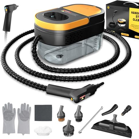 Gautye Dampfreiniger Handgerät – 3-Stufen-Dampfeinstellung, 15s Aufheizzeit, 1,6 L Tank, inkl. 11 Zubehörteile – Dampfgerät für Boden, Küche, Fenster, Bad & Auto