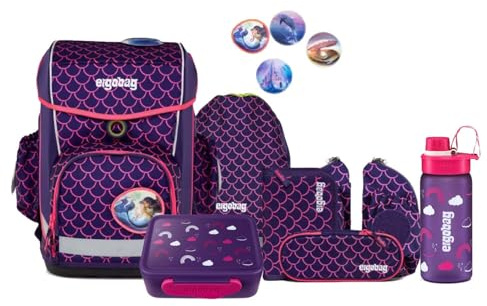 ergobag Cubo Light Schulranzen Set 8tlg. inkl. Lunchset und Seitentaschen (PerlentauchBär Lumi)