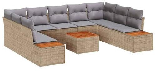 vidaXL Garten-Sofa-Set 6 pcs Beige und Hellgrau 289 x 209 x 85 cm, Modulare Garten- und Terrassenmöbel, wetterfester Sofa-Set, chillige Lounges, ideal für Frühling, Sommer