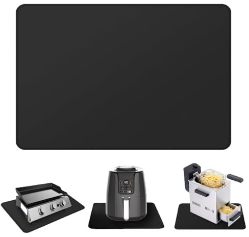 Hitzebeständige Unterlage, 45 x 38cm, Rutschfest Feuerfeste Unterlage für Küchenarbeitsplatten, Öl und Wasserdicht , Hitzebeständige Matte für Luftfritteuse, Toaster und Kaffeemaschine, Schwarz