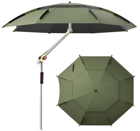 LYMGRZ Terrassenschirm, winddichter Strandschirm mit Sandanker und Tragetasche, tragbarer Outdoor-Schirm zum Angeln, Camping und Reisen (grün, 2,4 m (8 Fuß))