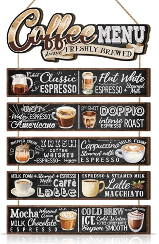 TOARTi 6Pcs Coffee Menu Wooden Sign for Kitchen Decoration,Funny Quotes Wood Decorative Plaque for Dining Room Wall Art Decor