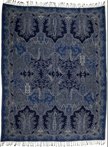 Lorenzo Cana - Decke Jacquard gewebt aus Baumwolle mit feinster Wolle vom Merino Lamm Wohndecke Sofadecke Picknickdecke Kuscheldecke Plaid blau Paisley 140 cm x 200 cm - 96328