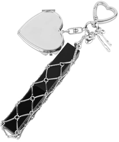 Penitue Lippenstiftetui mit Spiegel-Schlüsselanhänger, Niedlicher Y2K-Lipgloss-Halter-Schlüsselanhänger mit Herzförmigem Spiegel Kompakter Lippenstift-Organizer für Damen Ideal Als Reisegeschenk