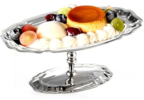 HISUEKIG 304 Stainless Steel Footed Dessert Serving Tray, Elegant Dessert Stand with Space-Saving Design, Elegant Oval Display Platter for Fruit, Salad, Ice Cream, Party & Wedding Serving