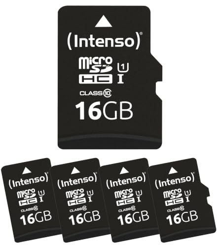 Intenso 5X 16 GB MicroSDHC Premium Multipack - Class 10 Speicherkarten | 5er-Set Micro-SD-Karten bis 90 MB/s mit SD-Adapter, ideal für Smartphone, Tablet und Kamera, Full-HD-fähig & robust