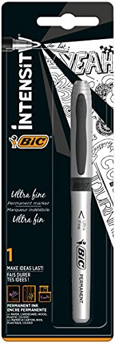 BIC Intensity Marqueur Permanent Pointe Ultra-Fine - Noir, Blister de 1