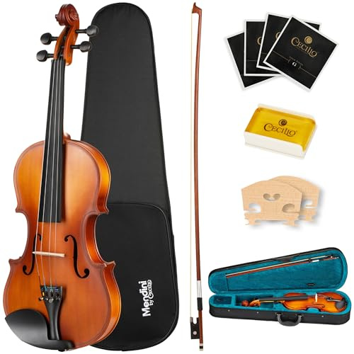 Mendini by Cecilio 14-Inch Solid Wood Viola Set for Beginners - Hand Carved Acoustic Viola Kit with Hard Case, Bow, Rosin, Bridge and Extra Strings (Satin Antique)