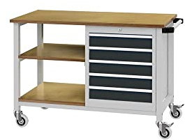 Werkbank B1200xT540xH880mm Buche Multiplex lichtgr au/grau 5 Schubl.