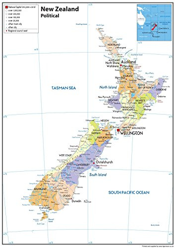 Neuseeland Politische Karte – Papier laminiert – A1 Größe 59,4 x 84,1 cm