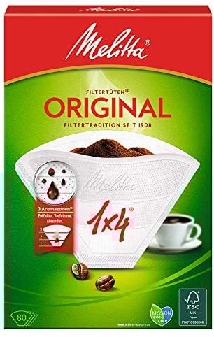 Melitta - Sacchetti filtranti 1x4, 3 zone aromatiche, 80 pezzi, colore: Bianco