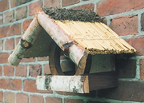 Vogelfutterhaus mit Reetdach, Ferienhaus klein, Wandbefestigung