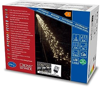 Konstsmide Micro LED Büschelllichterkette Cluster, mit 8 Funktionen, Steuergerät und Memoryfunktion, 576 warm weiße Dioden, 36V Außentrafo, schwarzes Kabel - 3861-100, Warmweiß