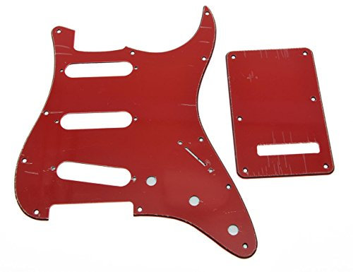 KAISH 11 Loch ST/Strat Style Pickguard SSS Pick Guard mit ST Rückplatte Tremolo Trem Cover für USA/Mexico Stratocaster/Strat Red 3-lagig