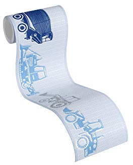 Livingwalls Esprit Kids Bordüre Tractors Borte 5,00 m x 0,13 m blau grau metallic Made in Germany 357084 35708-4