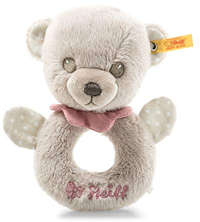Steiff 241611 Hello Baby Lea Teddy Bear Grip Ring with Rattle in Gift Box, Multi-Coloured