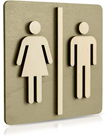 Manschin-Laserdesign WC Schild Nussbaum Dunkel Holz Toilettenschild Toilette Türschild Damen Herren Piktogramm (Moosgrau 14x14cm)