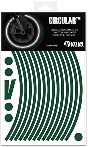 VFLUO Circular™, Motorrad Retro reflektierende Felgenrandaufkleber Kit (1 Felge), 3M Technology™, 7mm breit, Dunkel grün