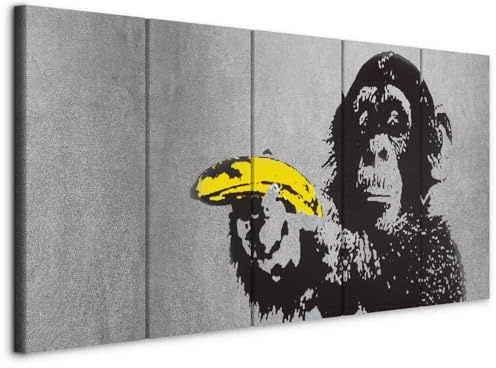 murando - Leinwandbild Monkey Street Art, 100x40 cm, 5-teilig, Schlafzimmer | Hochwertige Leinwand, sofort aufhängbar, ideal fürs Wohn- oder Schlafzimmer, wasserfest und lichtecht, langlebig, stilvoll