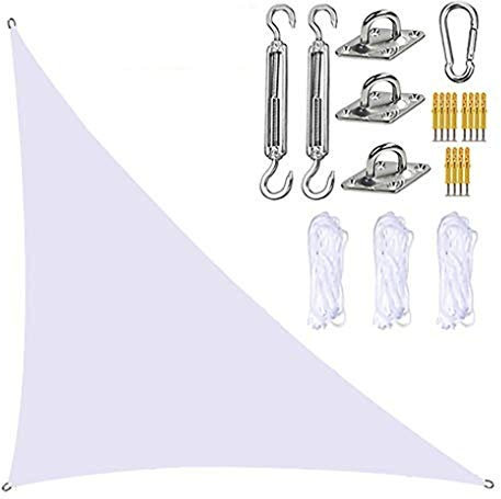 Toldo tipo vela de jardín, toldo triangular con kit de fijación, 3 cuerdas, impermeable, bloqueo UV, ángulo recto, toldo de jardín para patios al aire libre (blanco, 3 m x 4 m x 5 m)