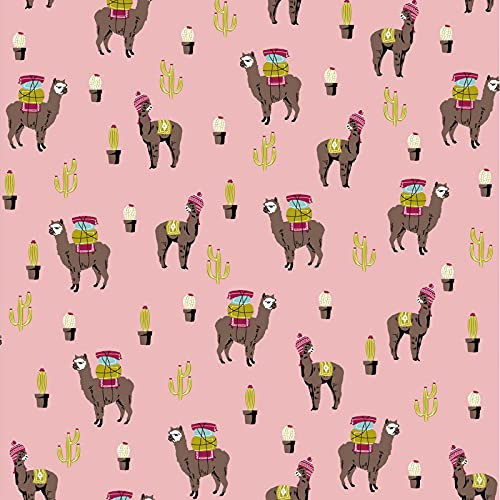 Stoff Meterware Kinderstoff Baumwollstoff Baumwolle - 1 Meter, Nähen, Bettwäsche, Kinder, Baby, Jungen, Mädchen, Bekleidung, Deko (Alpaca Lama Rosa)