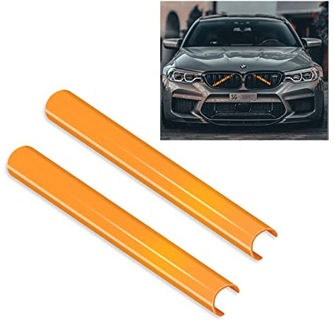 HIBEYO 2 Stück Frontgrill Einsatz Streifen Kühlergrill Einsatz Zierleiste Passt für BMW 1er 2er 3er 4er F20 F21 F22 F23 F30 F31 F33 F34 F40 G20 G21 G29 GT 3GT Sportstil Grillstreifen Zubehör-Orange