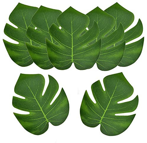 36 Stück künstliche Palmblätter, künstliche Tropische grüne Blätter für Partydekorationen, Monstera-Blätter Hawaiian Luau Jungle Beach Theme Party Tischdekorationen Fake Leaves
