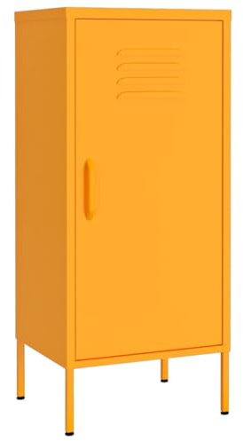 vidaXL Mustard Yellow Steel Storage Cabinet - Two Adjustable Shelves, Bottom Levelers, 42.5x35x101.5 cm - Ideal for Books, DVDs, and Multimedia