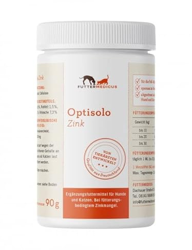 Futtermedicus Optisolo Zink | 90 g | Ergänzungsfuttermittel für Hunde und Katzen | Bei ernährungsbedingtem Zinkmangel | Pulver basiert auf Zichorienwurzel & Zellulose